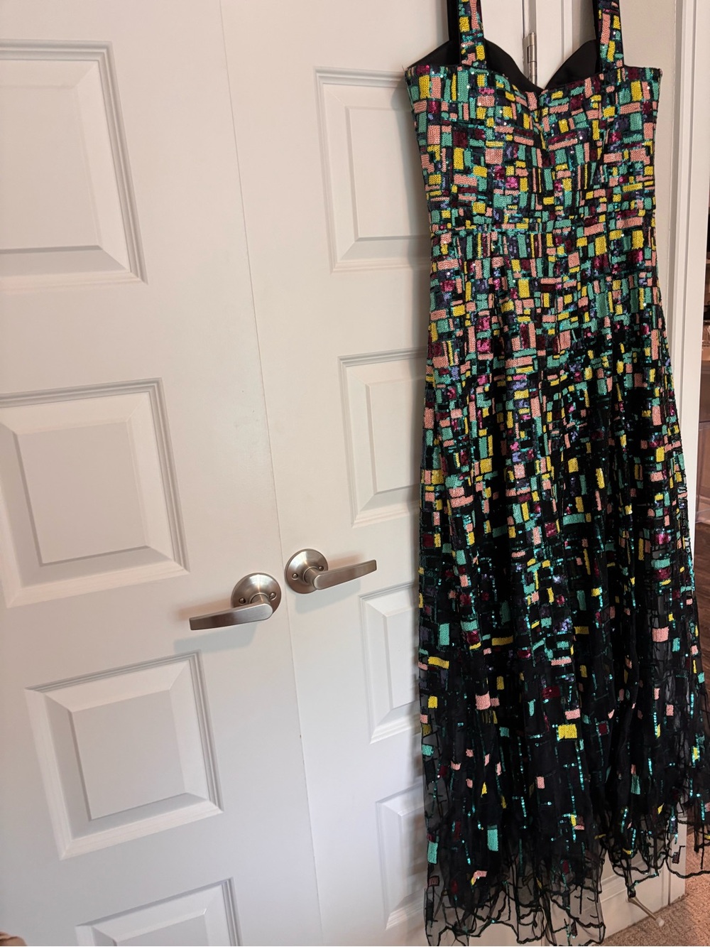 Dress The Population Black Sequin Mosaic Maxi Dress with Multicolor Accents - Picture 6 of 6